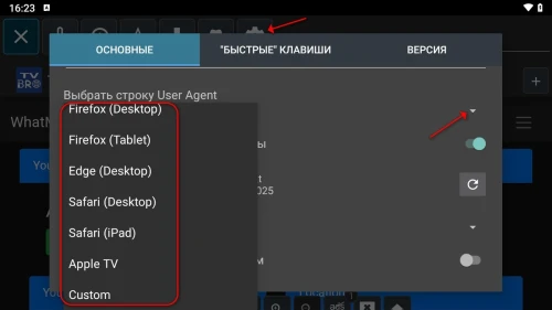 Настрйока user agent